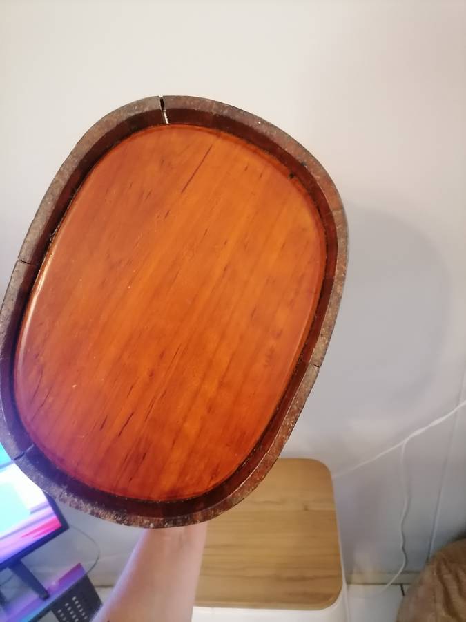 Large Antique 19th Century Chinese Water or Rice Bucket with Carved Handle / Old Wood & Iron Well Pa