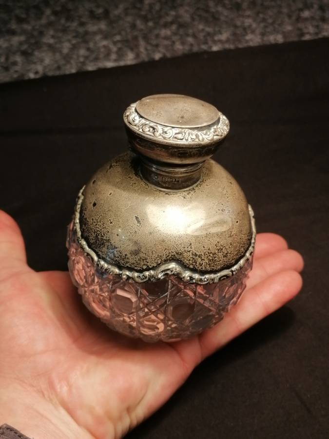 1800's Antique English Cut Crystal & Sterling Silver Perfume Bottle - Hallmark