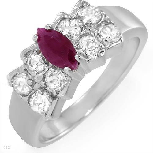 Ring With 0.90ctw Precious Stones - Genuine Ruby and Topazes Made in 925 Sterling silver- Size 7