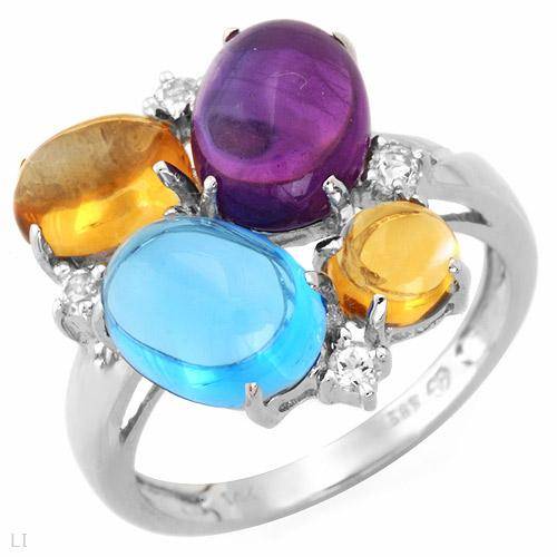 14ct white gold ring With 4.45ctw Precious Stones - Gen Amethyst, Citrines, Topazes Well Made