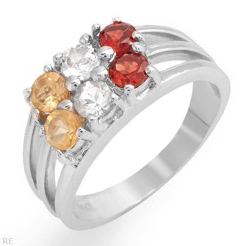 Nice Ring With 1.06ctw Precious Stones - Genuine Aquamarines, Citrines and Garnets Crafted in Solid
