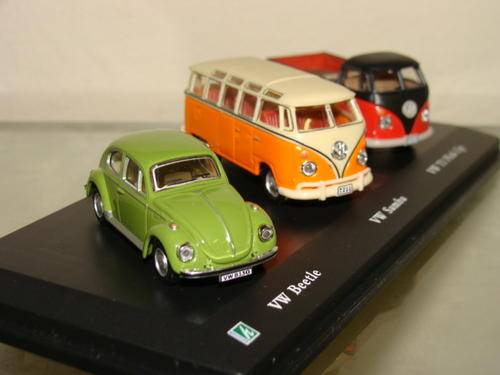 VW Set of Beetle, Samba & T1 Pick Up ,Scale : 1/72, Die Cast, New in Box, by Cararama