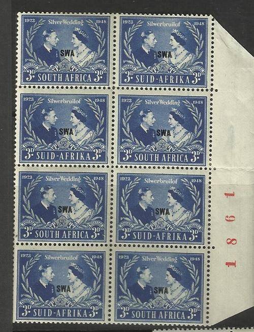 SWA. Block of overprinted Union stamps. Mint/hinged