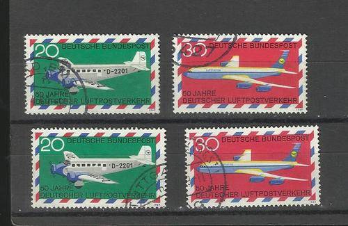 Deutsche Bundepost. 2 Groups of 2 aeroplane stamps each. Used slightly hinged