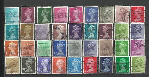 Great Britain. 36 Different Q/E stamps. Used vew very slightly hinged