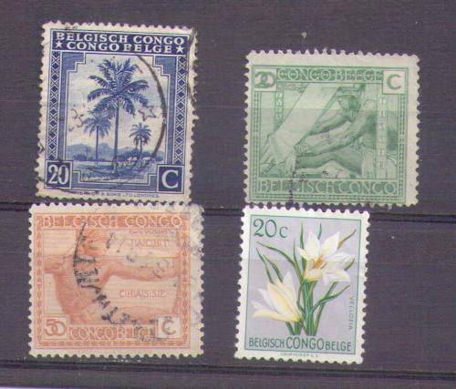 Belgisch Congo. 4 Different stamps. Used some hinged