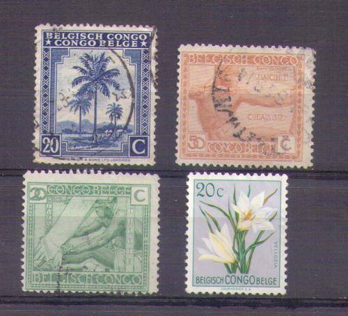 Belgisch Congo. 4 Different stamps. Used some hinged