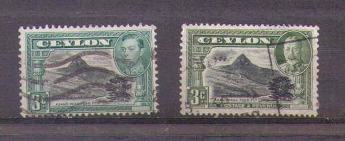 Ceylon. 2x 3c Stamps. Different colours. Used very slightly hinged