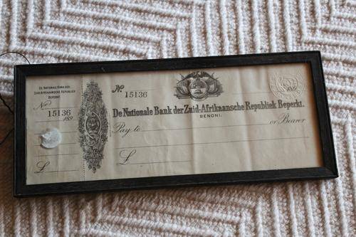 ORIGINAL ZUID-AFRIKAANSCHE REPUBLIEK CHEQUE - 1890'S