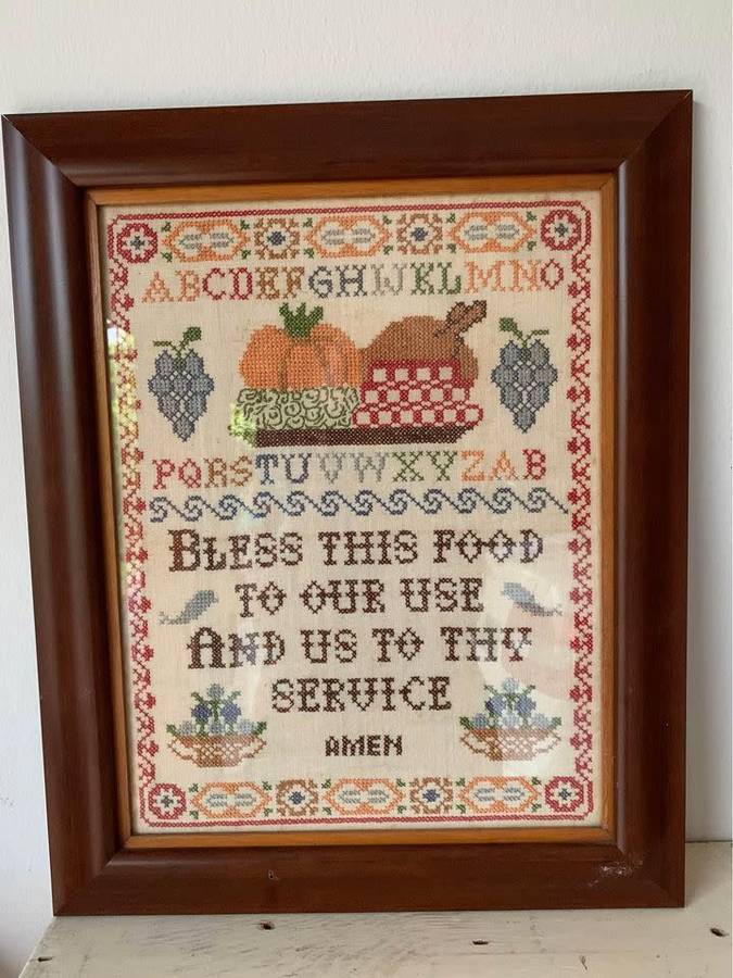 #27 Beautifully framed cross stitch sampler - meal prayer