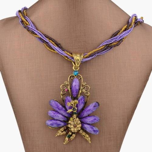 STUNNING PURPLE PEACOCK AND BEAD NECKLACE