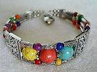 FANCY TIBET SILVER MULTI COLOUR TURQUOISE BEADS BRACELET