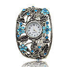 STUNNING CARVED TIBET SILVER  BLUE FLOWER DETAIL BRACELET WATCH