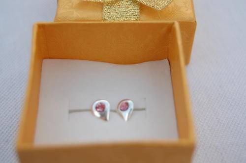 PINK CRYSTAL SILVER STUD EARRINGS