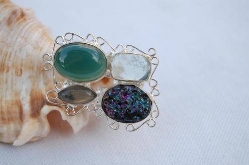 CHRYSOPRASE ,LABRADORITE ,PREHNITE ,TITANIUM SILVER EP SIZE 6.5