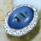 EXTRA LARGE BLUE AGATE SILVER RING SIZE 8