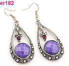 PURPLE TIBET SILVER CRYSTAL TEARDROP EARRINGS