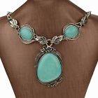 TIBET SILVER LEAF BLUE NATURALTURQUOISE GEMSTONE BIB PENDANT CHAIN