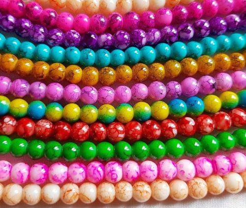 150 x 6mm Mix Pack -  Marble Glass Beads