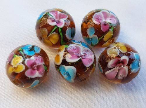 1pc x 14 mm Brown Round Lampwork Glass Bead - Each