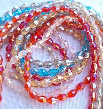 42pc x 6mm Mixed Oval Faceted Glass Beads - 1 Pack - 7 Colors