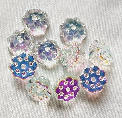 10pc  x (10x6mm) Clear AB Flower Glass Beads