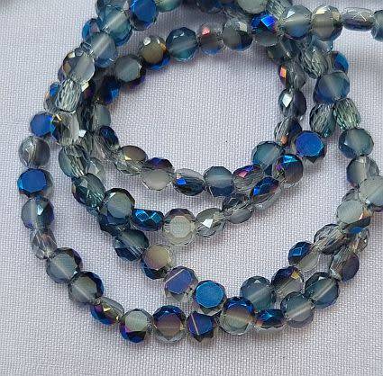 20 pc x 4mm Blue / White  Faceted Frosted /  Electroplate Glass Beads