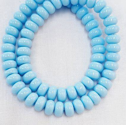 20 pc x (8x4mm) Light Blue Flat Round Glass Beads -