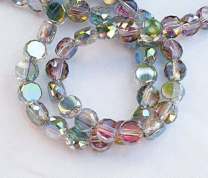 20 pc x 5mm  Multi Color AB / Flat Round  /  Faceted Glass Beads