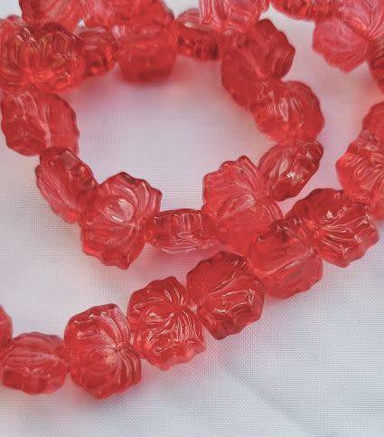 10pc (13x9mm) Red  / Lotus  /  Glass Beads