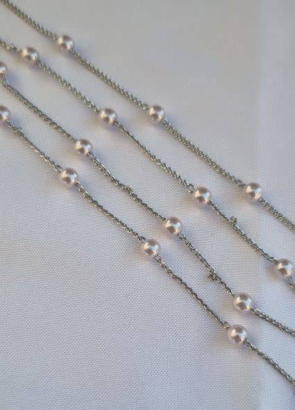 1m Silver Tone / Imitation Pearl / Beaded Chain. (Bead Size 4mm)