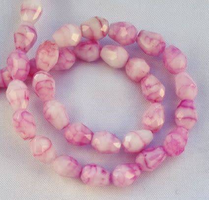 20pc (+/-7mm)  Pink / Drop / Marble Faceted  Glass Beads