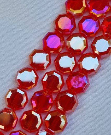 *Clearance Sale*12pc x 7mm  Clear Red / AB/  Octagon Glass Beads