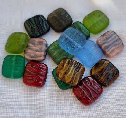 10pc  Mixed Square Czech Glass Beads / 16mm