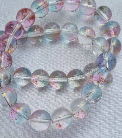 10Pc x (10mm)  Pink / Blue /Gold Dust / Painted  Round Glass Beads