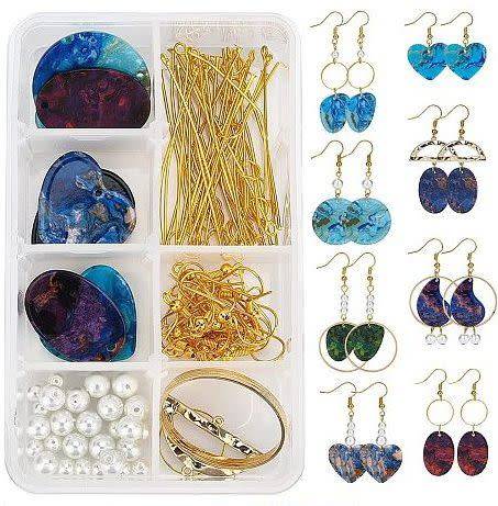 ***DIY*** 8 Pairs/ Resin Pendants / Glass Pearls /Dangle Earing Making Kit