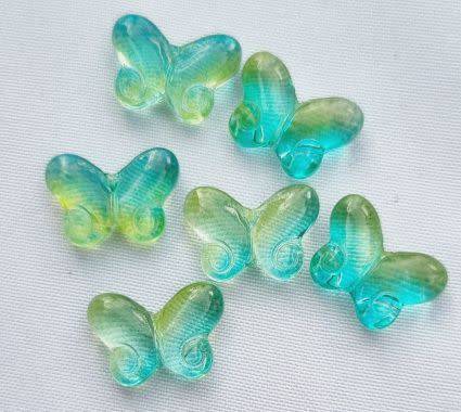 10Pc x (14 x 10mm) Yellow / Blue / Green / Painted  Butterfly Glass Beads