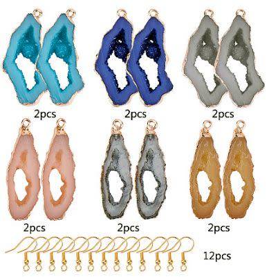 ***DIY*** 6 Pairs  / Imitation  Druzy Agate Style / Resin / Earring Kit ***