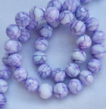 10pc x 8mm Purple Round Marble Faceted  Glass Beads