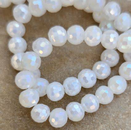 20pc (+/-6mm) White / Opaque / AB / Round / Faceted Glass Beads