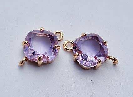 1pc (16x11mm) Purple / Faceted / Glass / Connector / Link / Gold Tone Edge/ Square
