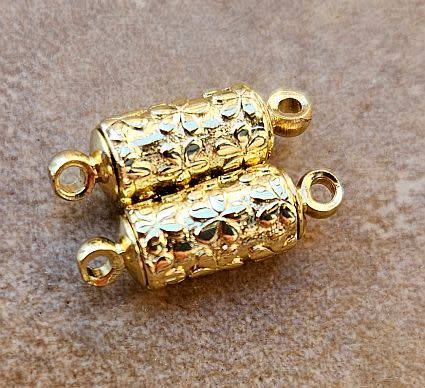 1Pc (16.5x5.5mm) Gold Tone /  Brass / Flower Detail / Magnetic  / Column Clasp