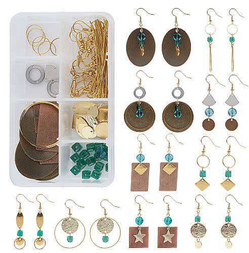 ***DIY*** 10 Pairs /  Bronze / Gold Tone  /Dangle Components / Glass Beads / Earing Making Kit