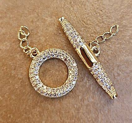 1 pc Gold Tone /  Toggle Clasp  / Clear Cubic Zirconia  (Clasp Size 15x13mm) - 1 Set