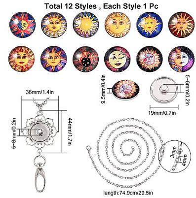 ***DIY*** 12pc / Sun / Glass Snap Button / Stainless Steel Chain / Necklace Jewelry / Kit