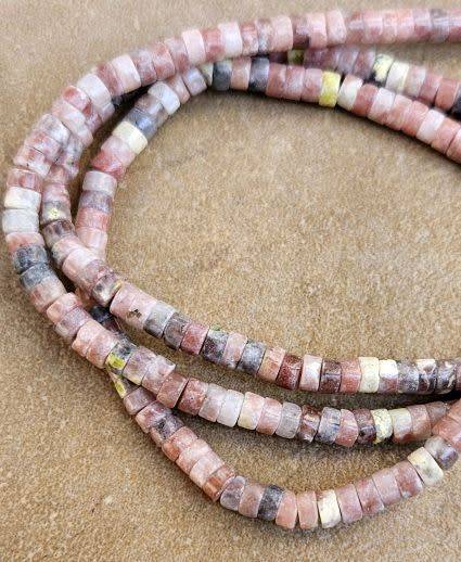 1 Strand  (+/-4.5x2.5mm)  Natural / Plum Blossom Jasper /  Heishi   Beads +/- 150pcs
