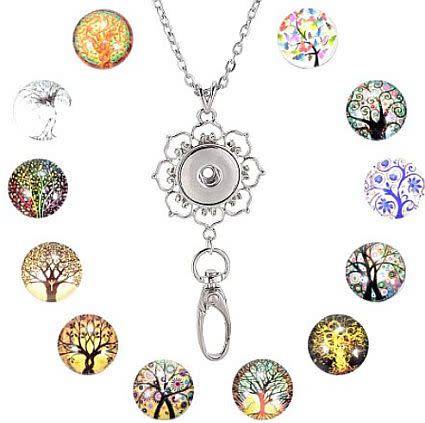 ***DIY*** 12pc / Tree Of Life / Glass Snap Button / Stainless Steel Chain / Necklace Jewelry / Kit