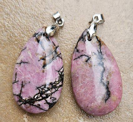 *Clearance Sale*1pc Natural /  Rhodonite / Silver Tone Brass  / Drop Pendant