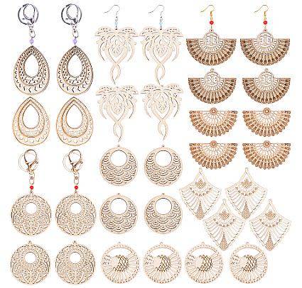 ***DIY*** Keyring & Earing Making Kit /  Undyed Wood  Pendants, & Acrylic Beads