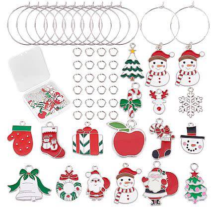 ***DIY*** 16 Set Christmas Wine Glass / Charms / Silver Tone / Enamel / Markers / Making Kit